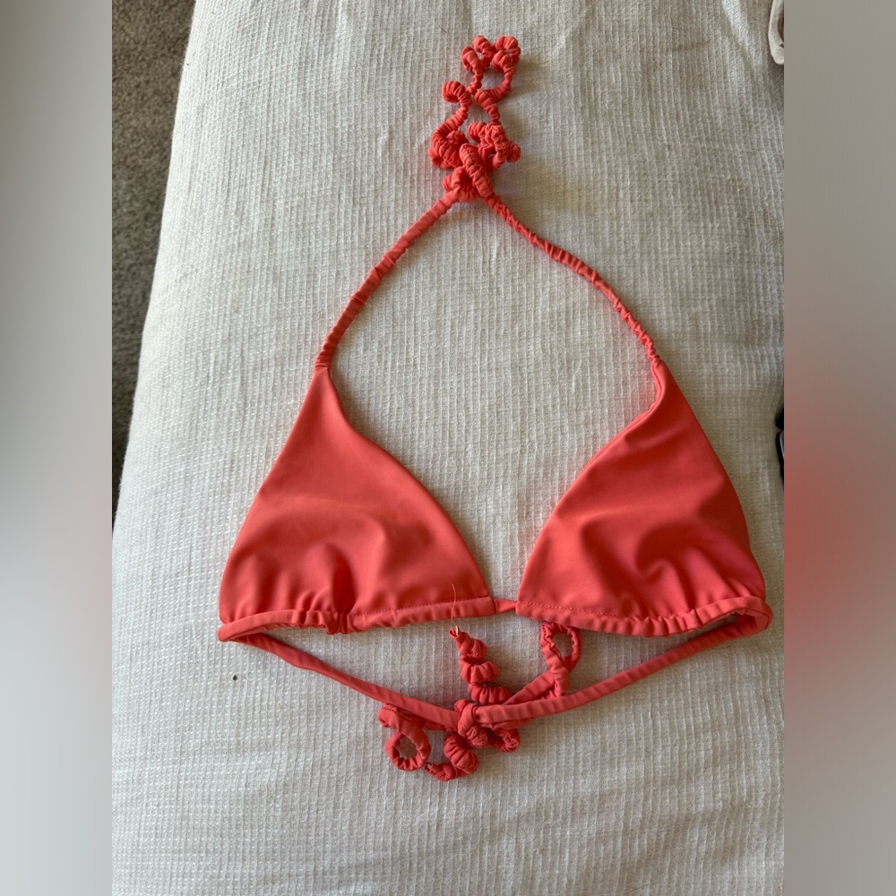 Knotted Triangle Bikini Top in Coral